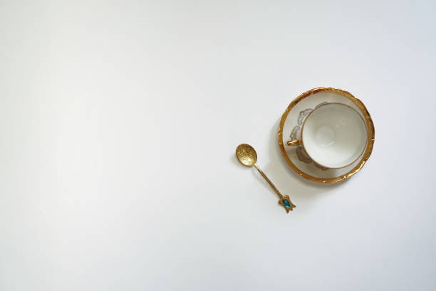 Vintage saucer and spoon cup, elegant cup from the Victorian Style stock photo