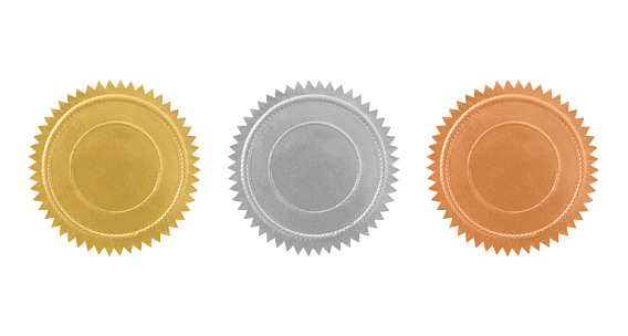 Vintage gold, silver and bronze seals variation isolated on white