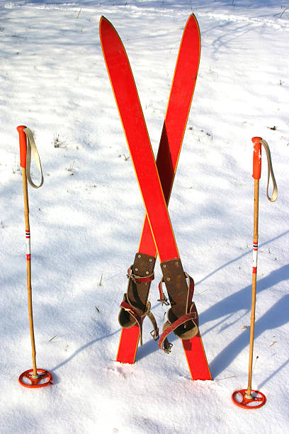 vintage skis stock photo