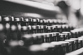 istock Vintage typewriter keys for typing. Close up. 1350070875