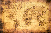 istock Vintage world map on an old stained parchment 1301146043