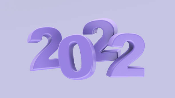 Violet numbers 2022. Typography design. Abstract illustration, 3d render. stock photo