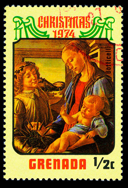 Virgin Mary Postage Stamp, Grenada Virgin Mary Postage StampPainting of BotticelliChristmas 1974Grenada botticelli stock pictures, royalty-free photos & images