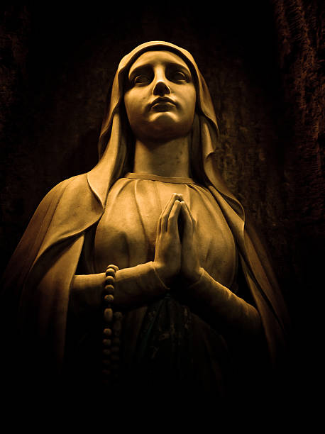 virgin statue in barcelona cathedral stock photo