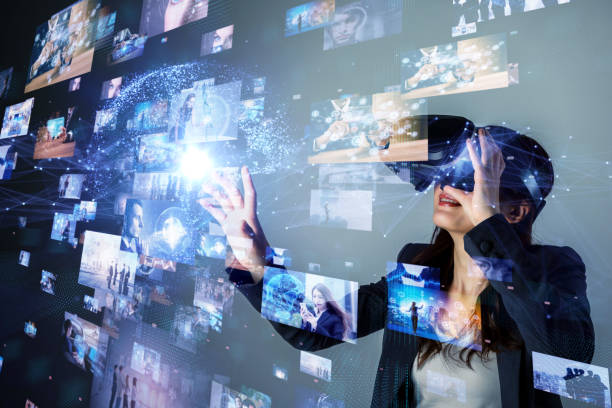 concept van virtuele realiteit. - virtual reality stockfoto's en -beelden