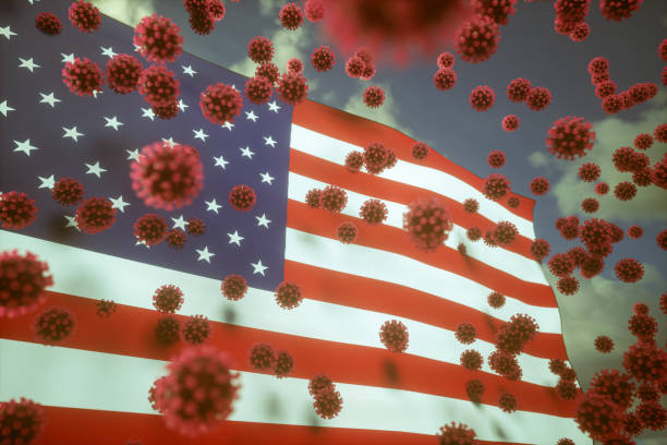 Pneumonia coronavirus covid-19 and American flag illustration