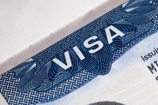 USA visa Travel USA visa in passport close-up. American multi entrance visa in passport. passport stamp stock pictures, royalty-free photos & images