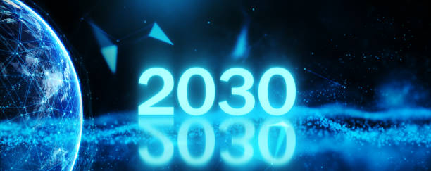 2030 Vision Technology. Global network for the exchange of data on the planet Earth. stock photo
