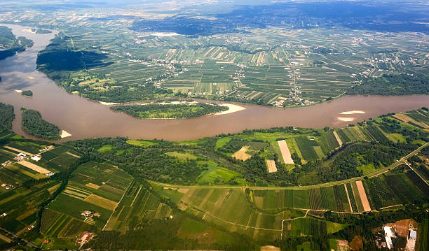 Vistula River in Poland from the air. stock photo