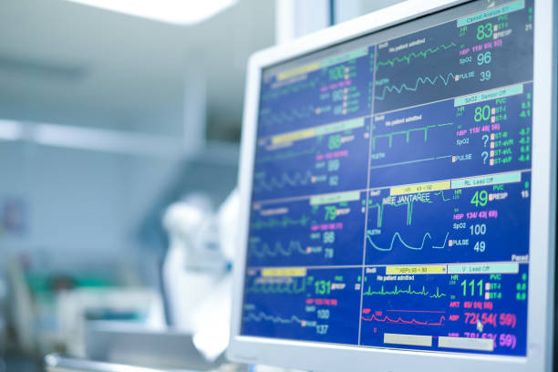 vital signs monitoring of patients vital signs monitoring of patients in critical care unit (CCU) such as ecg, arterial blood pressure waveform, oxygen saturation, heart rate, pulse rate saturated color stock pictures, royalty-free photos & images