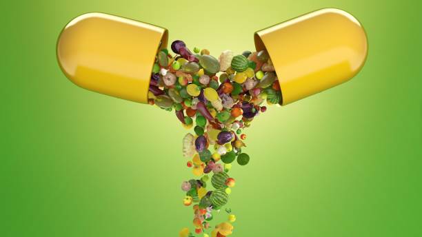 vitaminesupplementen - eiwit organische verbinding stockfoto's en -beelden