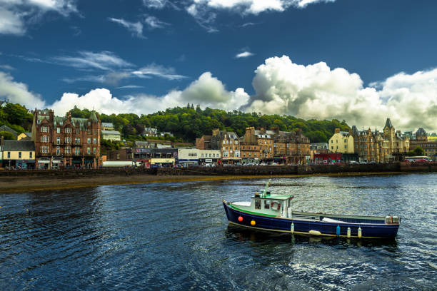 Vivid City Oban With Colorful Houses And Boats In Scotland stock photo
