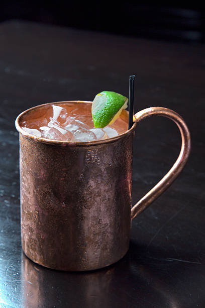 Vodka Moscow Mule Cocktail with Lime Copper Mug stock photo