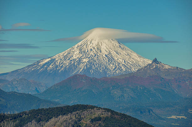 Volcan Villarrica viewed from Santuario El Cani, near Pucon, Chi stock photo