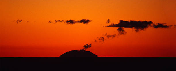 Volcano Island at sunset stock photo