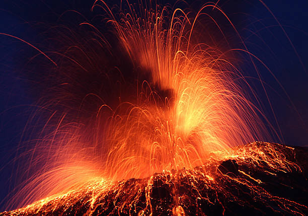 Volcano Stromboli erupting stock photo