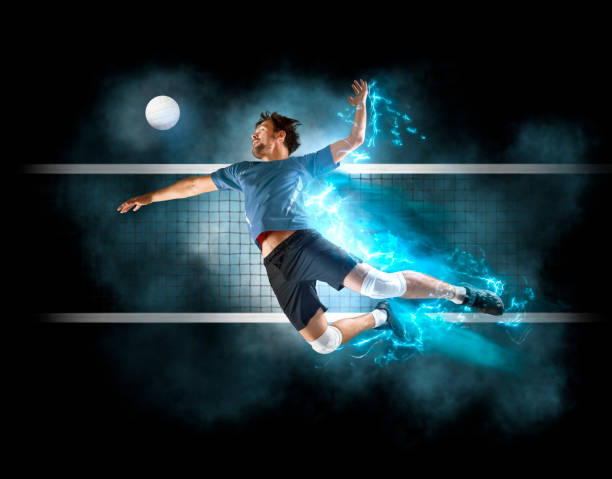 Volleyball player players in action. Sports banner stock photo