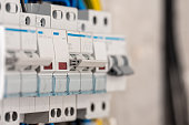 istock Voltage switchboard with circuit breakers, close up. 1349014985