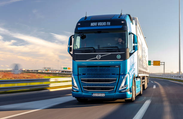 Volvo FH 500 I-Save long haul truck driving on a motorway stock photo