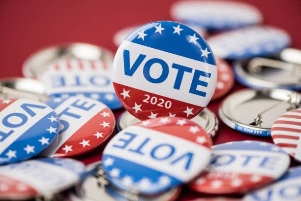 Vote election badge button for 2020 background, vote USA 2020 USA,  Voting, Election, 2020 voting booth stock pictures, royalty-free photos & images