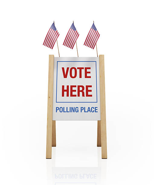 Vote Here Sign Made of Whiteboard Vote Here Sign made of whiteboard, Vote Here Polling Place is written on sign. Isolated on white background, Clipping path is included. voting booth stock pictures, royalty-free photos & images