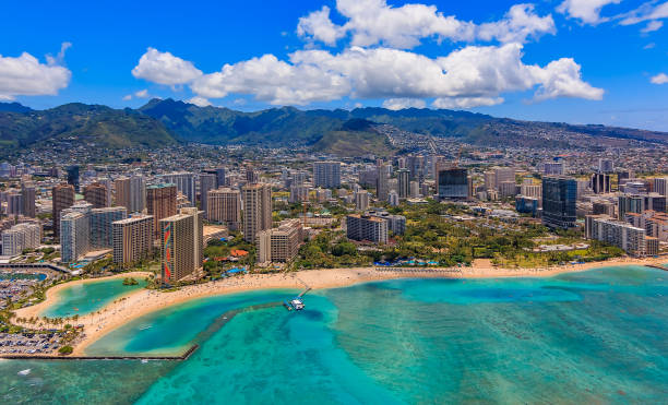 Waikiki Beach in Honolulu Hawaii stock photo