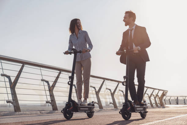 Walk on an electric scooter stock photo