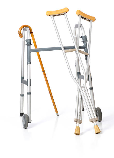 Walker, Crutches and a Cane on 255 White Background stock photo