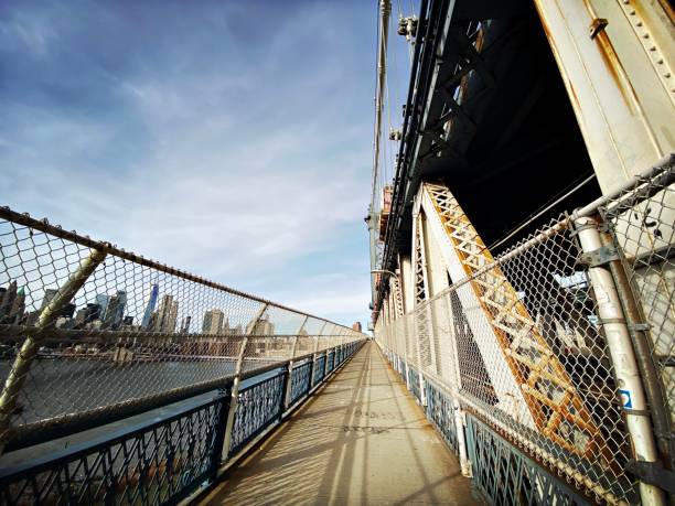 Walkway on the Manhattan Bridge stock photo
