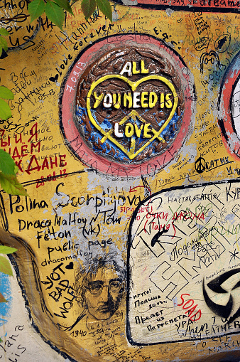 St. Petersburg, Russia - March 17, 2014: wall dedicated to the Beatles on John Lennon street on March 17, 2014 in St. Petersburg.
