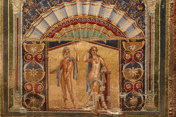 Wall Mosaic of Neptune and Amphitrite from Herculaneum  fresco stock pictures, royalty-free photos & images