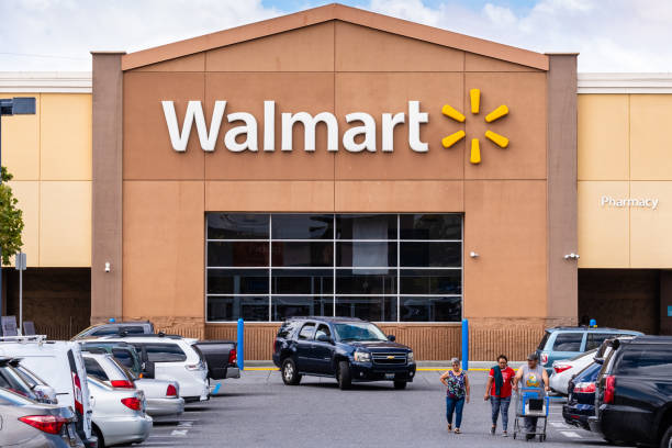 Walmart store facade displaying the Company's logo stock photo