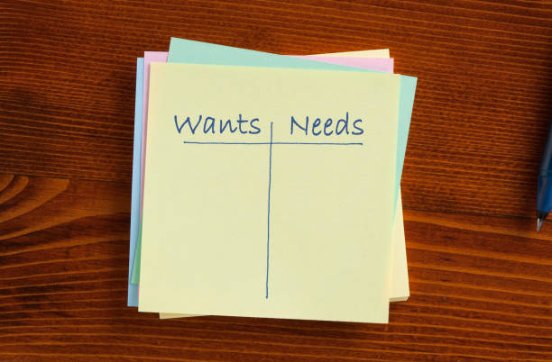Wants Needs Concept Wants vs. Needs written on note with pen aside. Business concept. Empty list wanted signal stock pictures, royalty-free photos & images