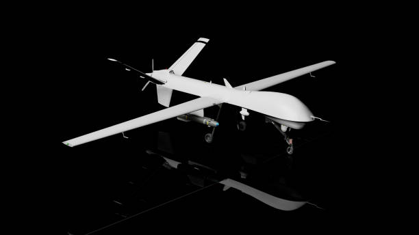 War drone isolated on black stock photo