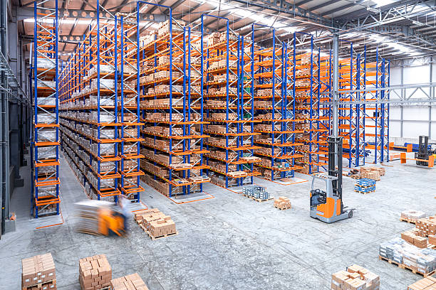 Warehouse aisle stock photo
