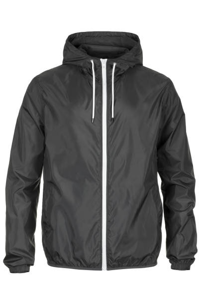 Warm windbreaker jacket Warm gray windbreaker jacket with hood jacket stock pictures, royalty-free photos & images