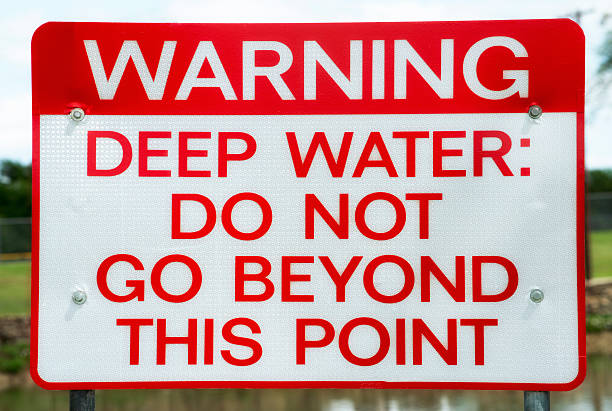 Warning Deep Water Sign stock photo