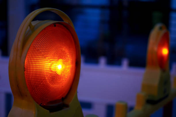 Warning lights on a construction site stock photo