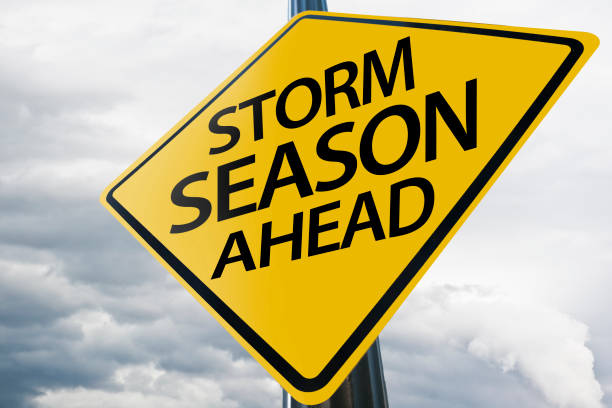 STORM SEASON AHEAD / Warning sign concept (Click for more) stock photo