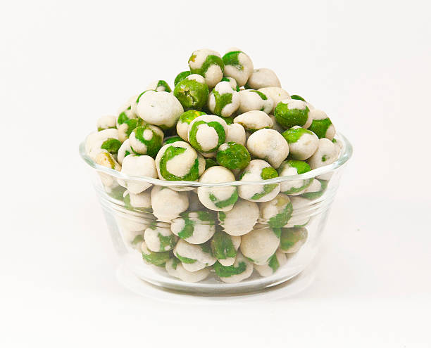 Wasabi Peas in Glass Bowl stock photo