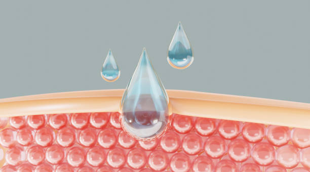Water and vitamin drop on skin cell. reduce up saggy skin of the skin cell. stock photo