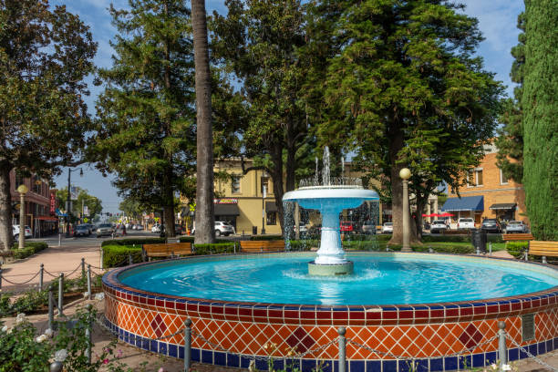 Water fountain in Old Town Orange, California stock photo