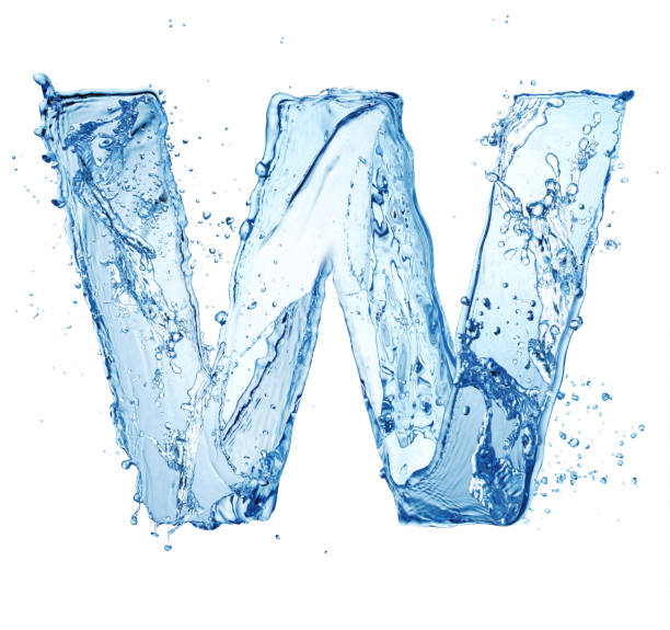 water letter W blue water splash alphabet letter W isolated on white background letter w stock pictures, royalty-free photos & images