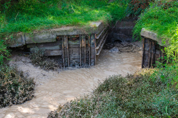 Water pollution from an outflow stock photo