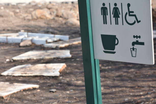 water/coffee sign and toilets stock photo