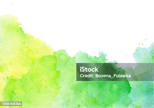 istock Watercolor Splashes In Green And Yellow Springtime 1306158356