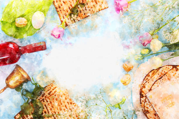 watercolor style and abstract image of Pesah celebration concept (jewish Passover holiday). watercolor style and abstract image of Pesah celebration concept (jewish Passover holiday) passover stock pictures, royalty-free photos & images