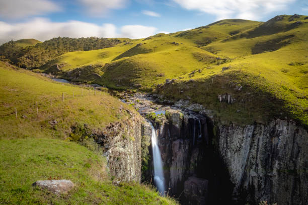 Waterfall in idyllic countryside Landscape near Sao Jose dos Ausentes - southern Brazil stock photo