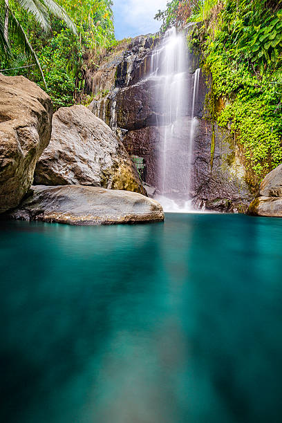 Waterfall in pristine tropical jungle of Bali, Indonesia -stock image stock photo