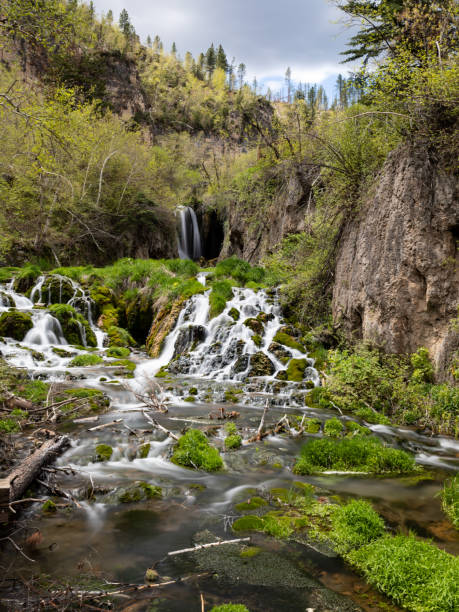 Waterfall in Spearfish Canyon, South Dakota stock photo